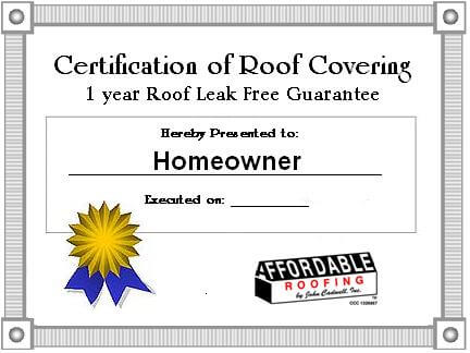 roofing certification and warranty form for Florida homeowners