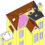 A diagram of a house with roofing details