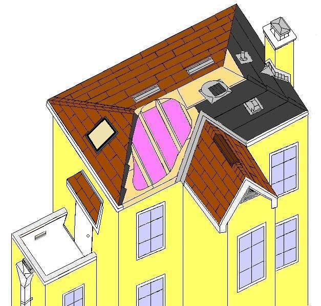 A diagram of a house with roofing details