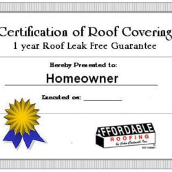 roofing certification and warranty form for Florida homeowners